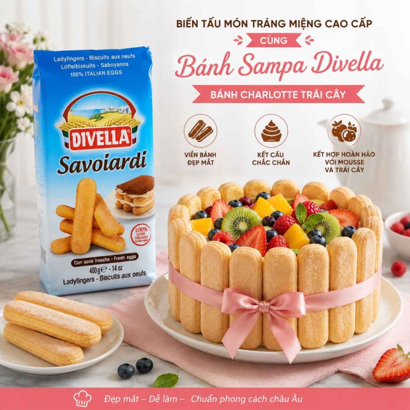 Biến tấu Charlotte Trái Cây cùng bánh sampa Divella 2 Charlotte trai cay