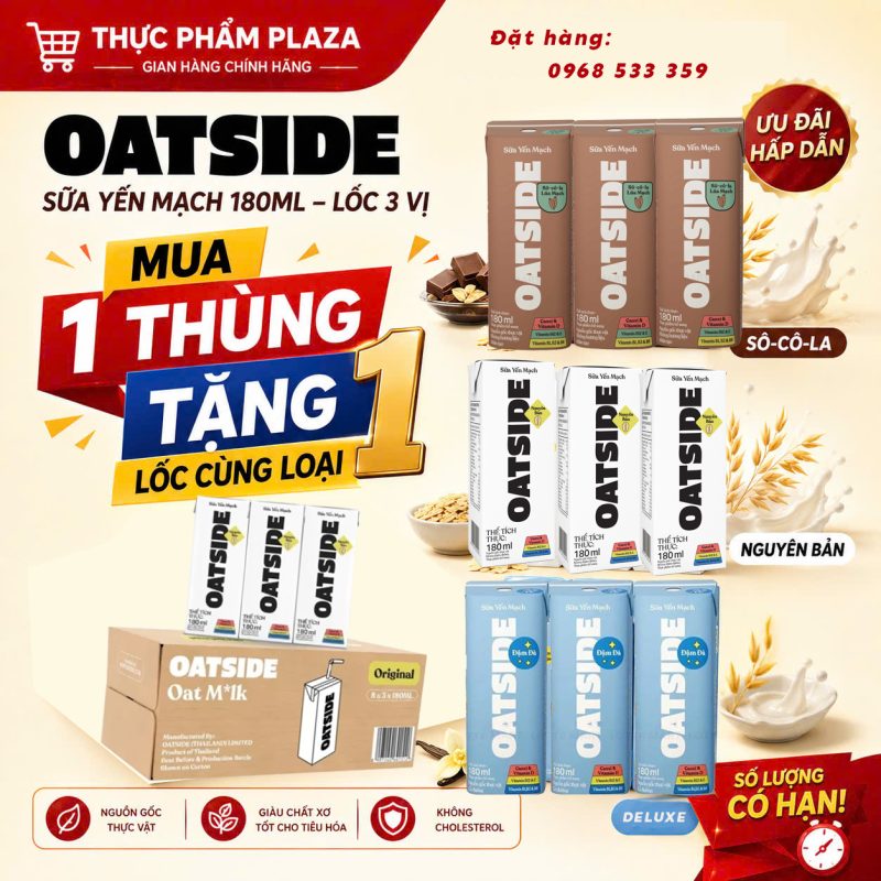 MUA 1 THÙNG SỮA YẾN MẠCH OATSIDE 180ML TẶNG NGAY 1 LỐC CÙNG LOẠI 2 KM sua Oatside loc 3 anh 1