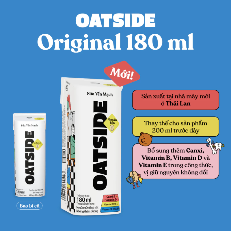 Sữa yến mạch Oatside nguyên chất - Lốc 3x180ml (trắng) 2 bai bi Oatside 180ml new