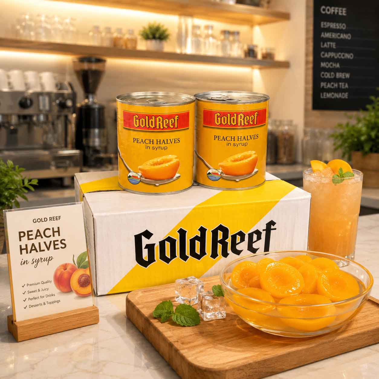 Đào bổ đôi ngâm syrup Gold Reef hộp 825g thơm ngon cho quán 1 dao ngam Gold Reef anh 3