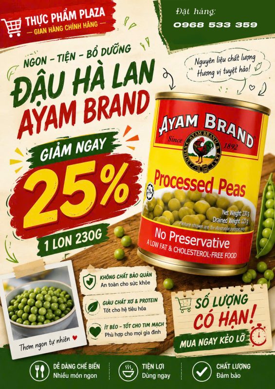 GIẢM NGAY 25% – ĐẬU HÀ LAN AYAM BRAND (230G) CHÍNH HÃNG 2 dau ha lan Ayam 1
