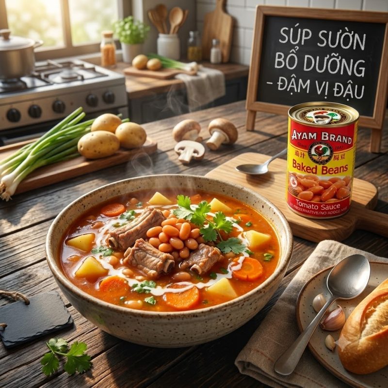 Cùng đậu sốt cà chua chế biến món súp sườn bổ dưỡng 2 dau sot ca chua Ayam 425g Bai 3