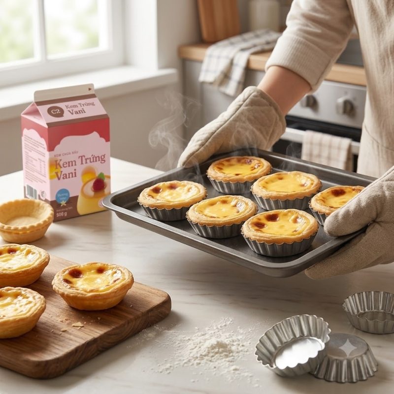 Làm Bánh Tart Trứng bất bại với Kem Trứng Nhất Hương 2 kem trung vani Nhat Huong bai 2