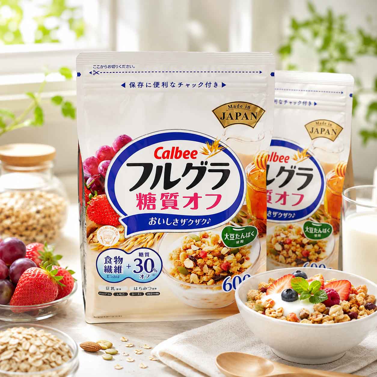 Ngũ cốc Ít đường Calbee 600g Màu trắng - bữa sáng tiện lợi 1 ngu coc Calbee trang it duong 600g