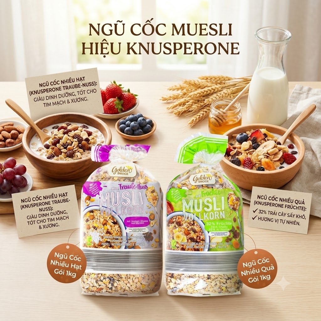 Ngũ cốc Knusperone 1kg các vị thơm ngon 1 ngu coc Knusperone 2 loai
