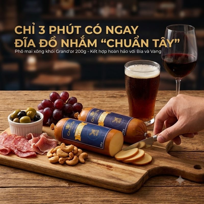 CHỈ 3 PHÚT CÓ NGAY ĐĨA ĐỒ NHẮM "CHUẨN TÂY" BẮT VỊ DÀNH CHO TIỆC CHILL 2 pho mai xong khoi Grand Or Bai 1 1