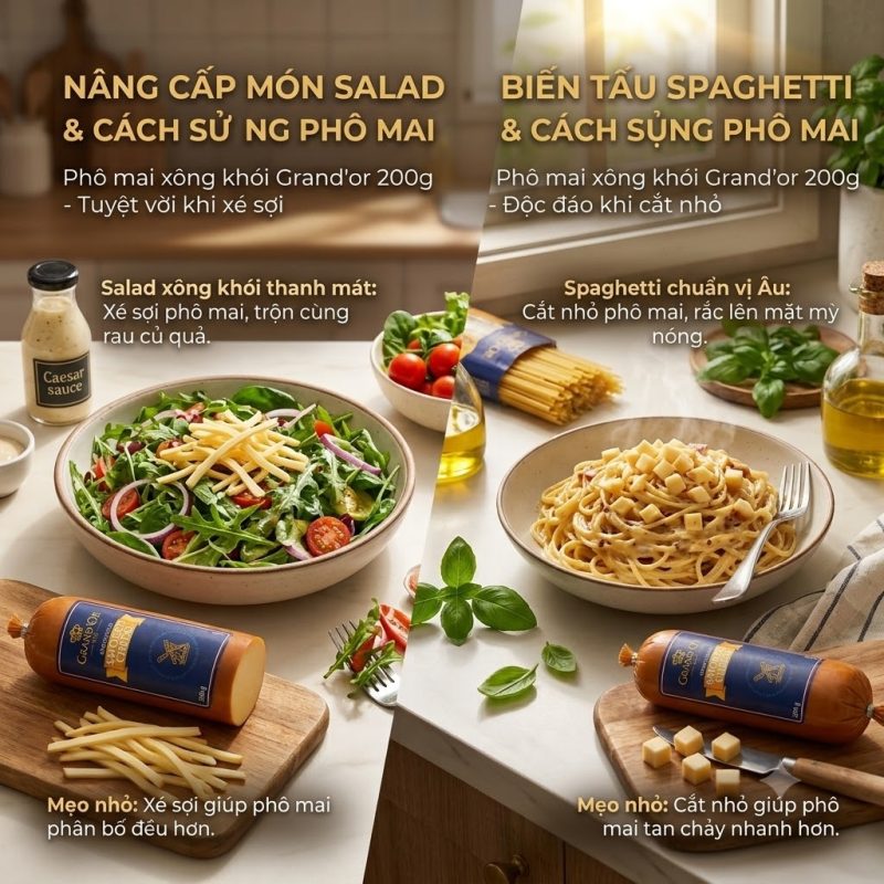 NÂNG CẤP MÓN Salad & Spaghetti HÀNG NGÀY VỚI HƯƠNG VỊ XÔNG KHÓI ĐỘC ĐÁO 1 pho mai xong khoi Grand Or Bai 2 1