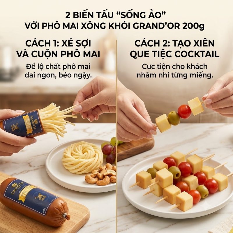 MẸO DECOR ĐĨA PHÔ MAI "SỐNG ẢO" CHUẨN SANG DÀNH CHO TIỆC CHILL TẠI NHÀ 2 pho mai xong khoi Grand Or Bai 3
