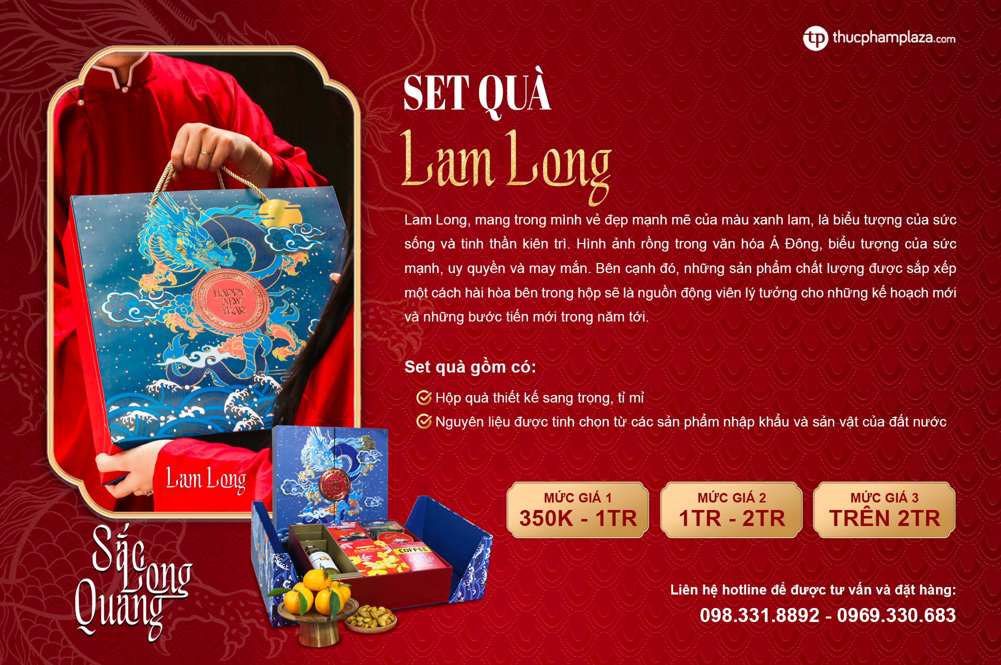 Các set quà Tết Giáp Thìn 2024 trong BST "Sắc Long Quang" của Thực Phẩm Plaza 7 set quà Tết Giáp Thìn 2024: Lam Long