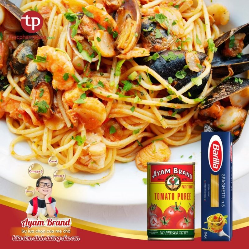 Học làm mì ý hải sản cùng Puree cà chua Ayam Brand 1 My y hai san 1 large