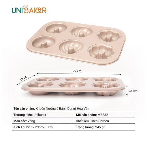 Khay nướng 6 bánh Donut hoa văn hiệu Unibaker MB832