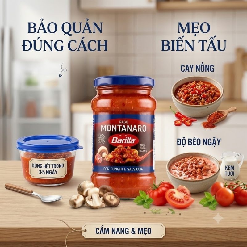 Bảo quản và mẹo biến tấu Sốt heo bằm và nấm trong Ragu Montanaro 300g 1 sot barilla ragu bai 5 Copy