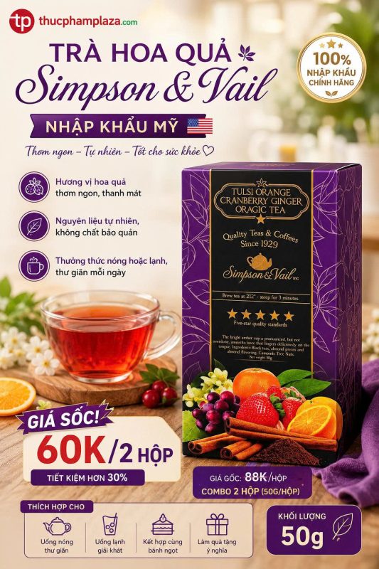 Chỉ 60k/2 hộp trà hoa quả Simpson & vail - thơm ngon 1 tra Simpson can date 1