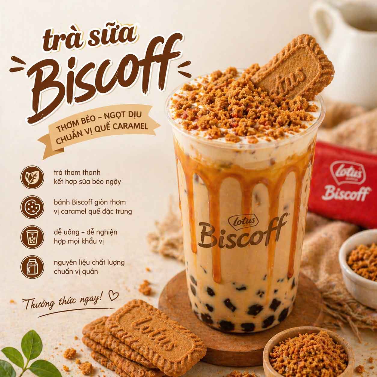 tra sua banh Biscoff