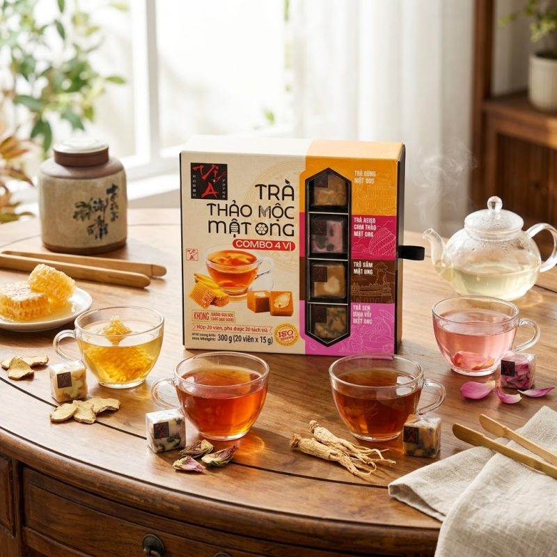 Trà thảo mộc mật ong combo 4 vị Golden Farm 300g (15g x 20 viên) 4 tra thao moc 4 vi anh 5