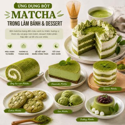 ung dung bot matcha trong lam banh va desert