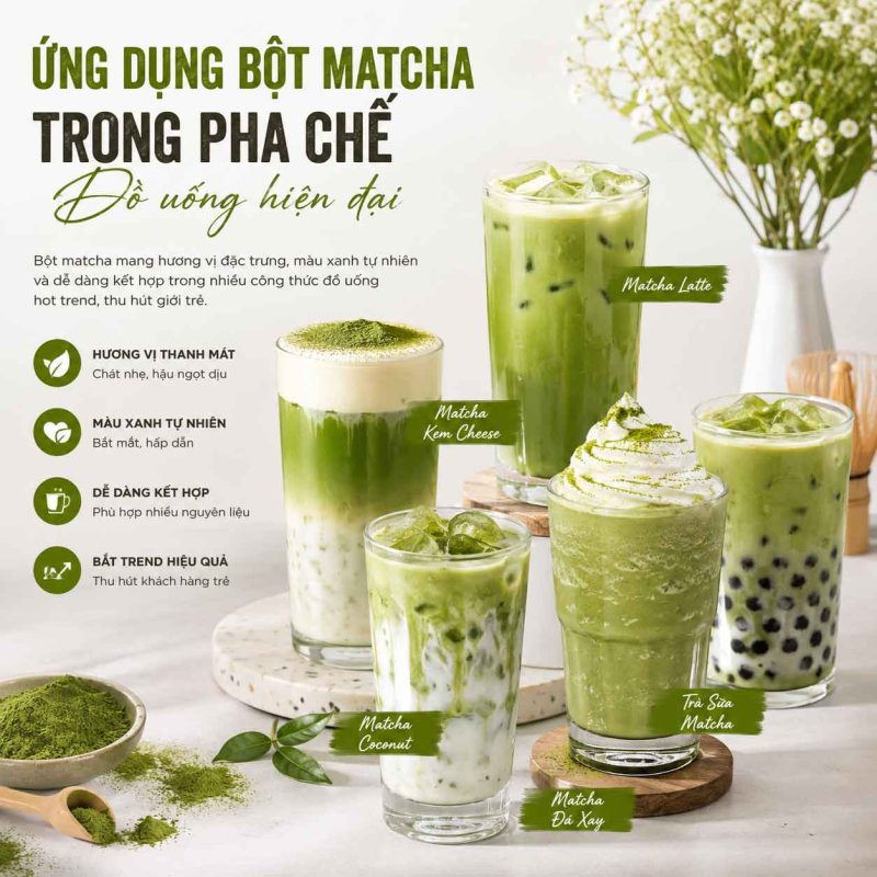 ung dung matcha trong pha che do uong hien dai