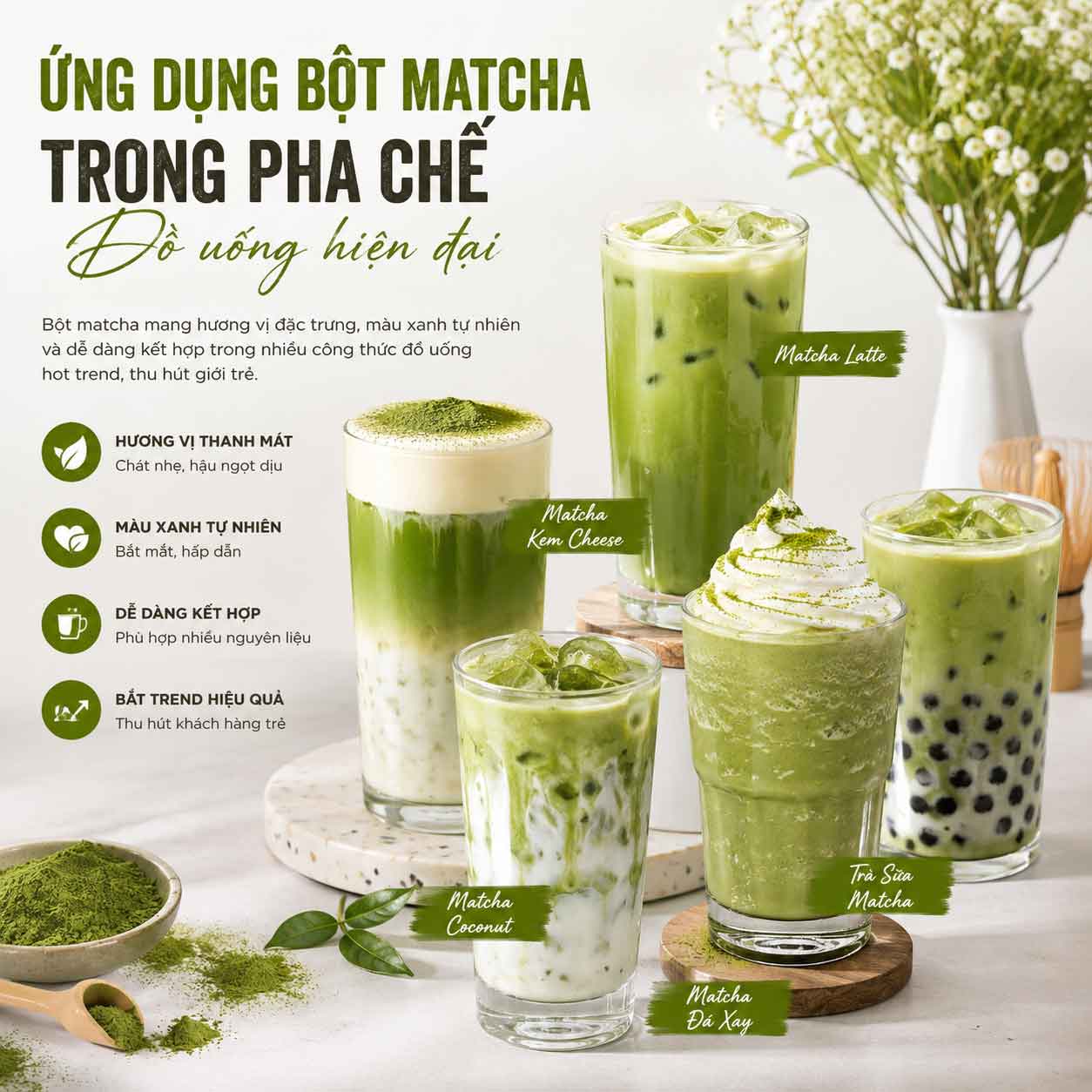 ung dung matcha trong pha che do uong hien dai