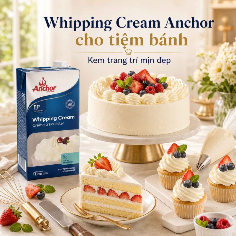 Whipping Cream Anchor cho tiệm bánh – Kem trang trí mịn đẹp 1 whipping anchor cream cho tiem banh Copy